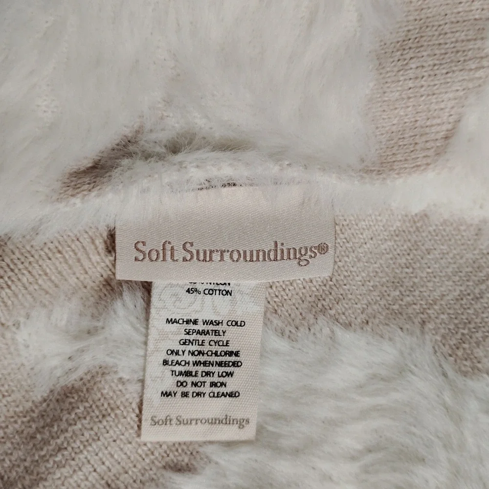 Soft Surroundings Zebra Faux Fur Knit Throw Blanket Cream Beige 50x70 68881‎